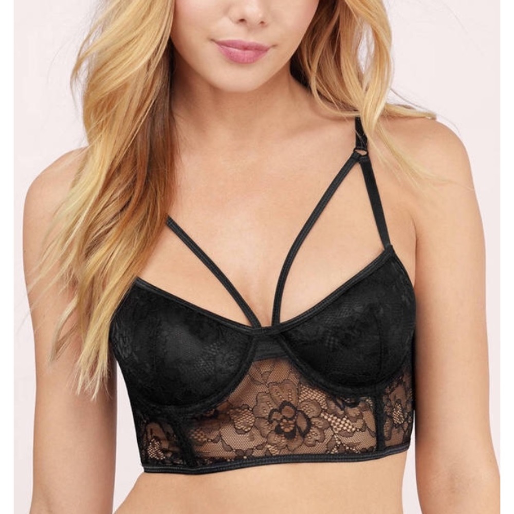 Black lace longline bra